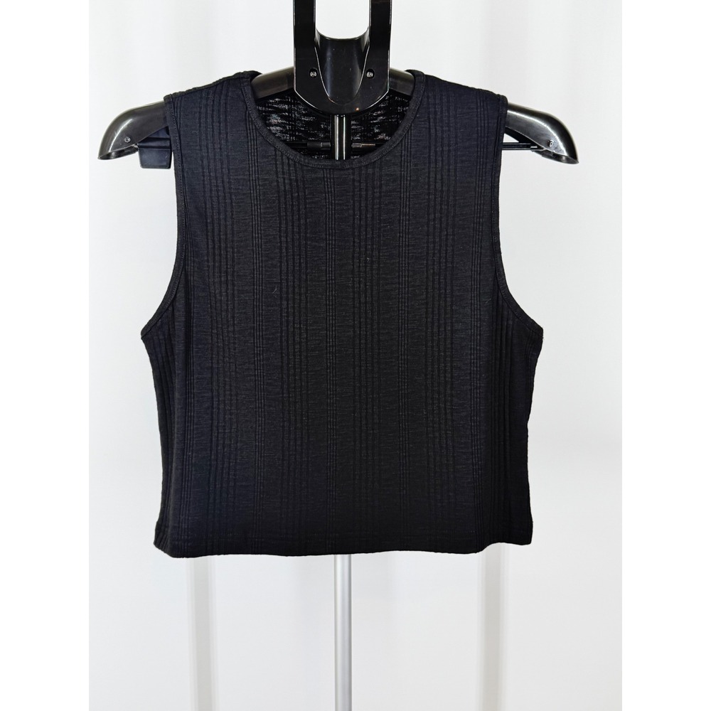 POL Womens Ribbed Knit Sleeveless Tank Top Black Crew Neck Size S NEW